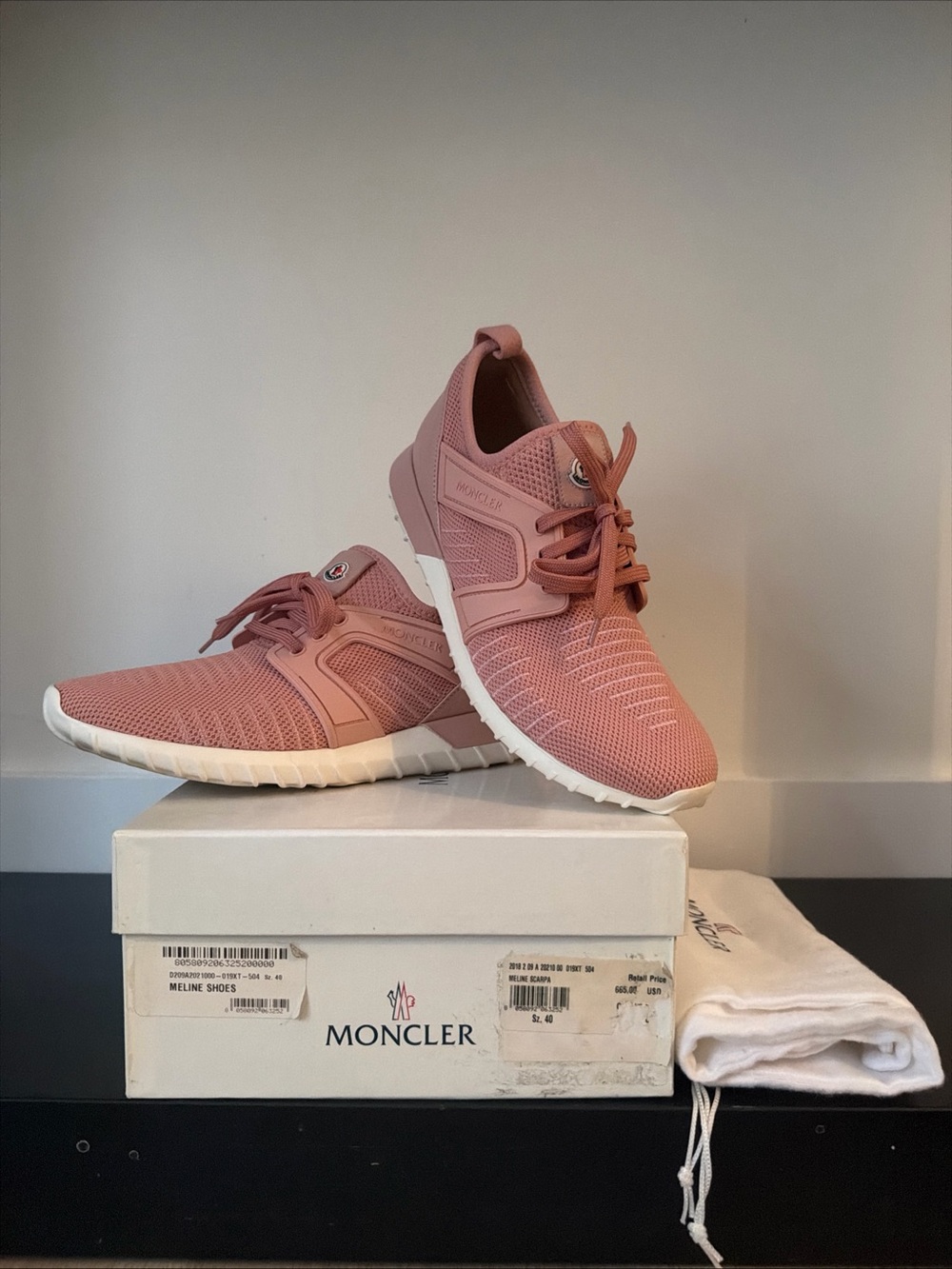 Moncler Meline Scrapa Dusty Pink Knit Athletic Sneakers Size 40
